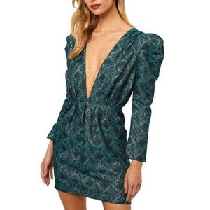 MISA LOS ANGELES charlize deep v-neck satin mini dress in metallic snake